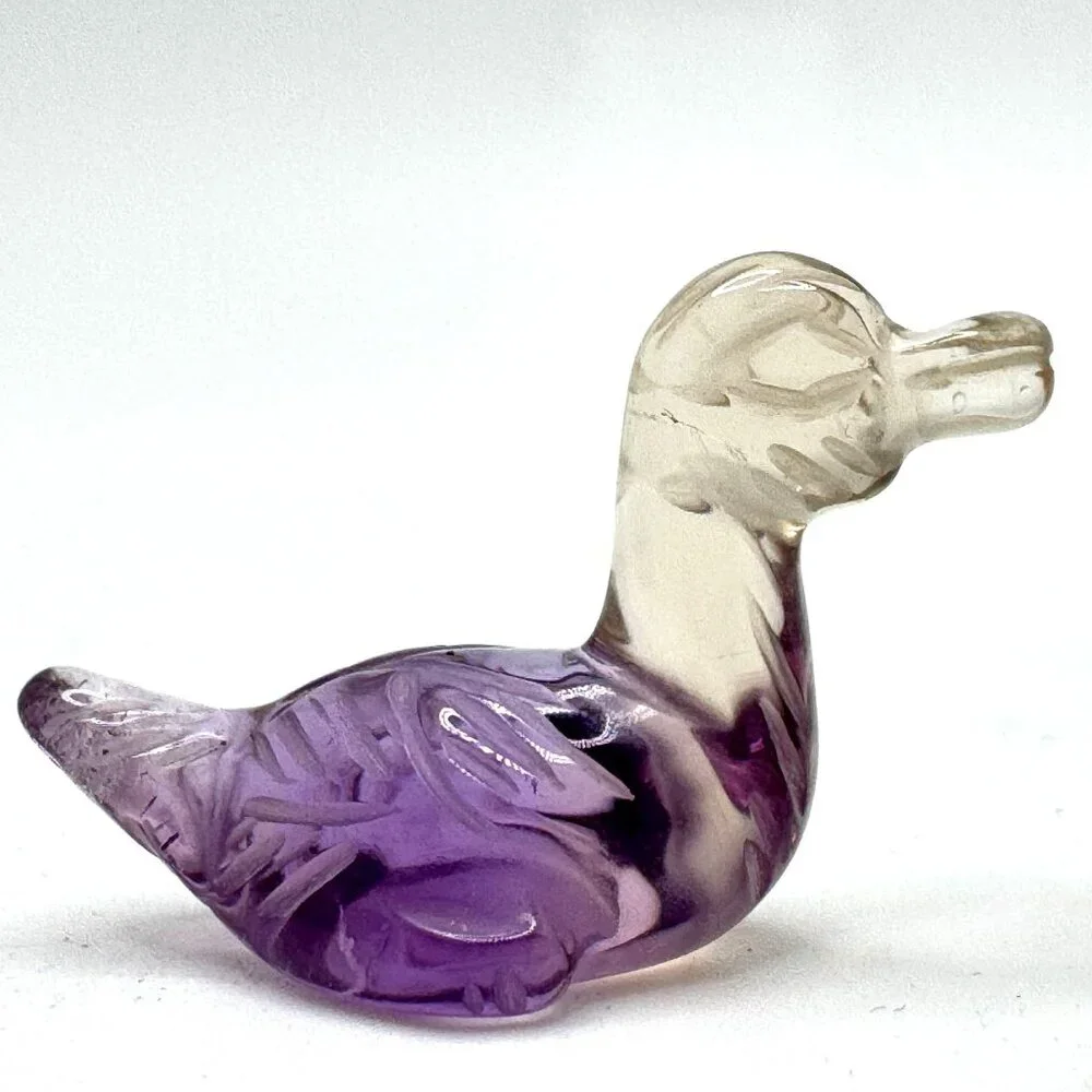 Natural Ametrine Gemstone Bird Duck Carvings .75" Set of 2 Purple Yellow - Picture 8 of 9